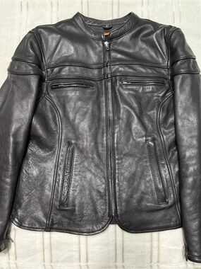 First Classics Women's Black Leather Zip-Front Motorcycle Jacket